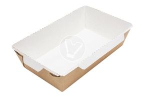 სალათის თასი "Lam-Geobox", 800 მლ, 186/207*106/126*55 მმ, თეთრი/კრაფტი, გამჭვირვალე თავსახურით