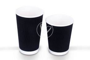 ჭიქა 350 მლ. ორშრიანი, გოფრირებული ცხელი სასმელისთვის, შავი