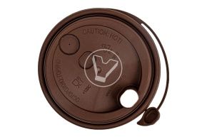 თავსახური d-80 სარქველით, ყავისფერი დასალევი ნახვრეტით, მქრქალი, PP