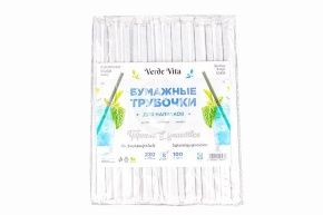 Трубочка бумажная черная, 8*230мм в инд. Упаковке