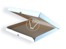 პიცის ყუთი, 250*250*40 მმ, გოფრირებული, თეთრი