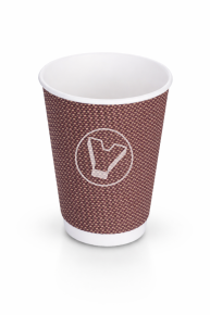 ჭიქა 250 მლ. ორშრიანი, გოფრირებული ცხელი სასმელისთვის, ყავისფერი