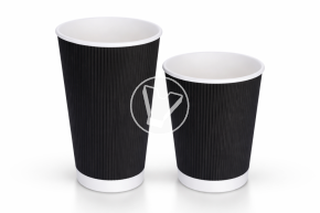 ჭიქა 400 მლ. ორშრიანი, გოფრირებული ცხელი სასმელისთვის, შავი