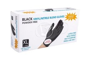 ერთჯერადი ხელთათმანები, ნიტრო-ვინილი, პუდრის გარეშე, შავი, ზომა XL, Wally Plastic