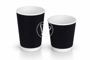 ჭიქა 250 მლ. ორშრიანი, გოფრირებული ცხელი სასმელისთვის, შავი