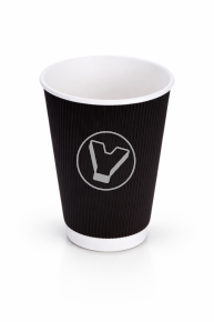 ჭიქა 250 მლ. ორშრიანი, გოფრირებული ცხელი სასმელისთვის, შავი