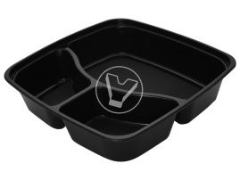 კონტეინერი, 1400 მლ, კვადრატული, 3-განყოფილებიანი, შავი, თავსახურით