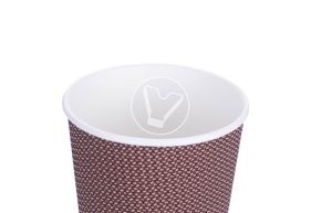 ჭიქა 350 მლ. ორშრიანი, გოფრირებული ცხელი სასმელისთვის, ყავისფერი