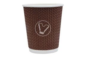 ჭიქა 250 მლ. ორშრიანი, გოფრირებული ცხელი სასმელისთვის, ყავისფერი