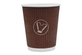 ჭიქა 250 მლ. ორშრიანი, გოფრირებული ცხელი სასმელისთვის, ყავისფერი