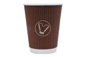 ჭიქა 400 მლ. ორშრიანი, გოფრირებული ცხელი სასმელისთვის, ყავისფერი