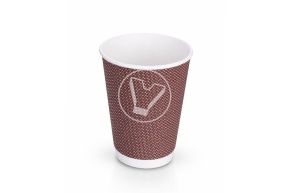 ჭიქა 350 მლ. ორშრიანი, გოფრირებული ცხელი სასმელისთვის, ყავისფერი