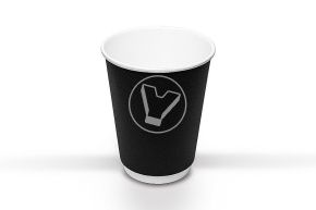 ჭიქა 350 მლ. ორშრიანი, გოფრირებული ცხელი სასმელისთვის, შავი