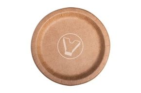 ქაღალდის თეფში, d-230 მმ, კრაფტი, გვერდით, ორმხრივი