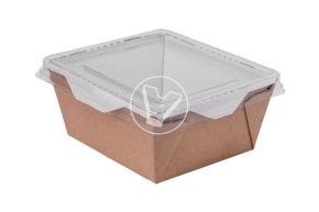 სალათის თასი "Lam-Geobox", 350 მლ 120*105*55 მმ, თეთრი/კრაფტი, გამჭვირვალე თავსახურით