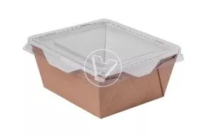 სალათის თასი "Lam-Geobox", 350 მლ 120*105*55 მმ, თეთრი/კრაფტი, გამჭვირვალე თავსახურით