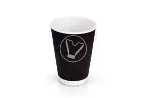 Glass 350 ml. double-layer, ribbed for hot, black