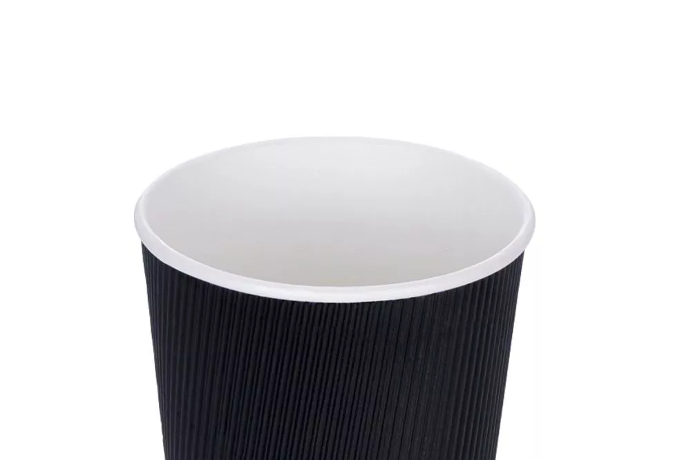 Glass 350 ml. double-layer, ribbed for hot, black